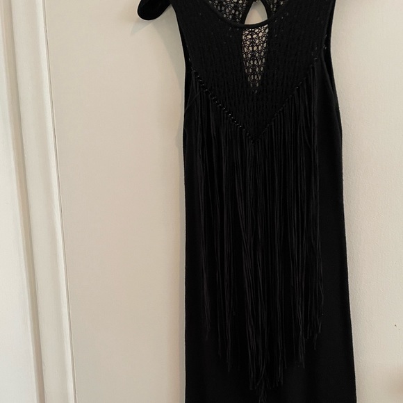 BEBE Black Dress with Crochet Detail, Fringes and Beads - Picture 6 of 11